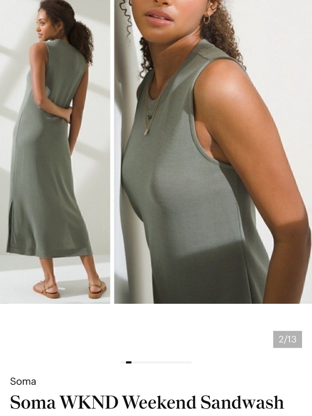 Soma Sandwash Tank Midi Dress in Sage